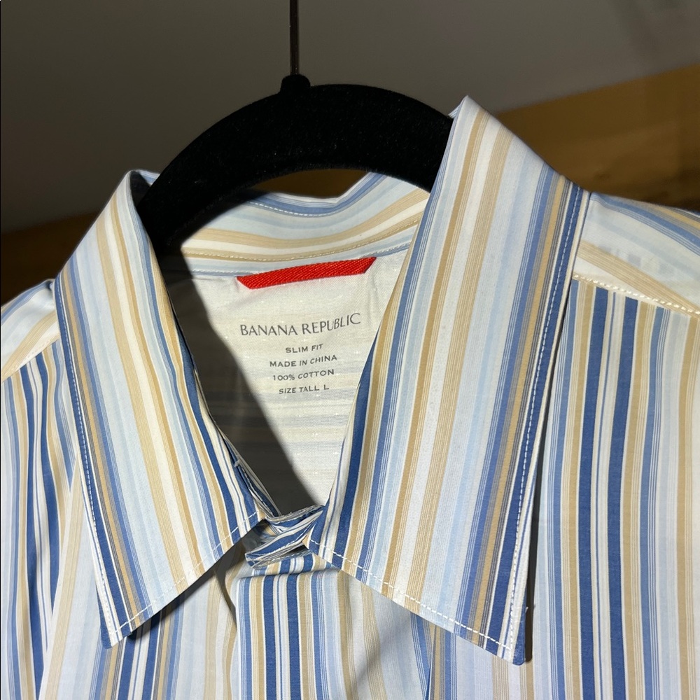 Banana Republic Men's Blue and Brown Striped Shirt